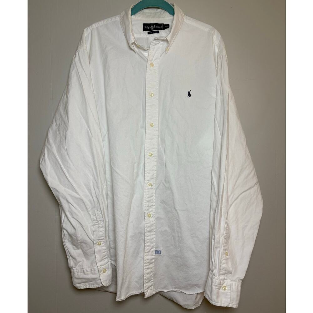 Ralph Lauren XXL 100% Cotton White Long Sleeve Dressy Causal Button Front Shirt